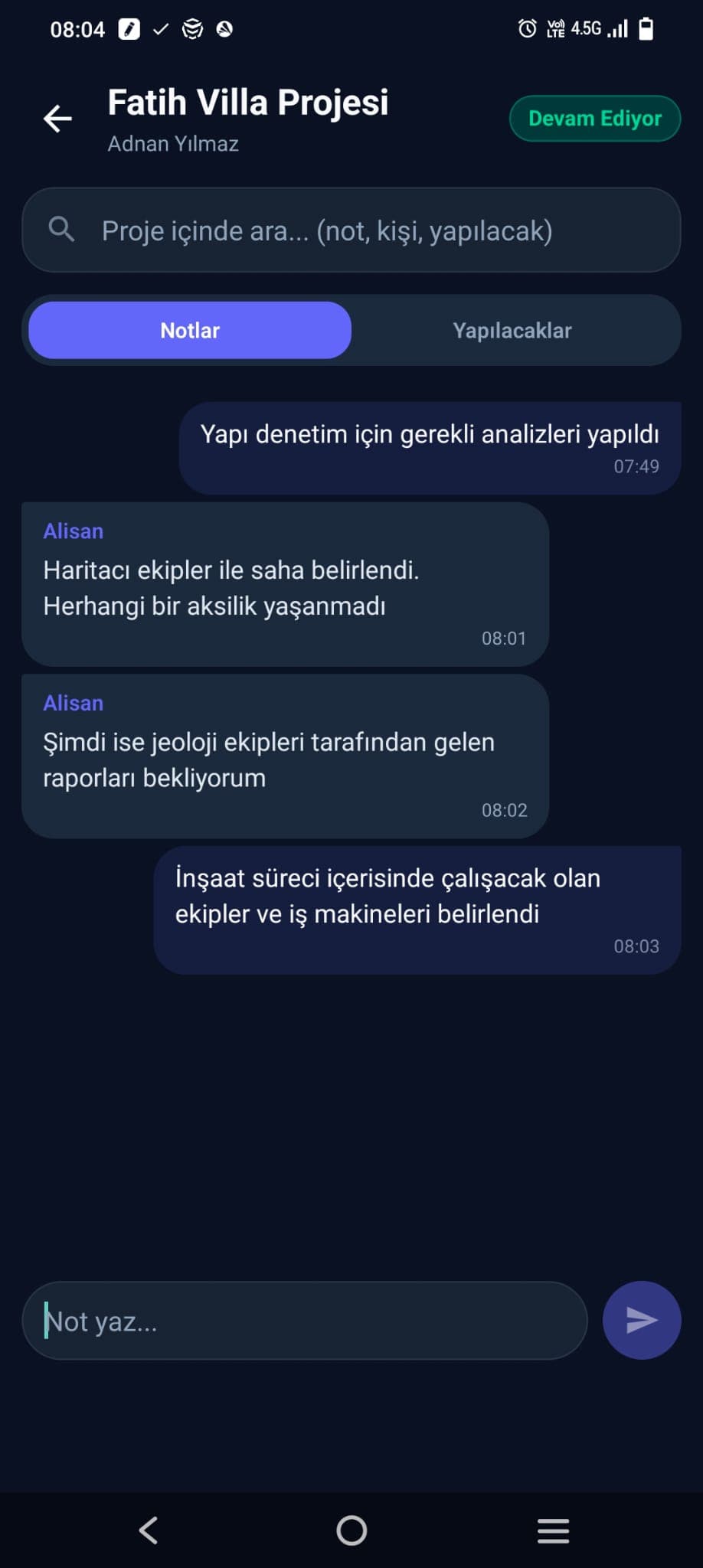 Planova offline saha notu ekranı