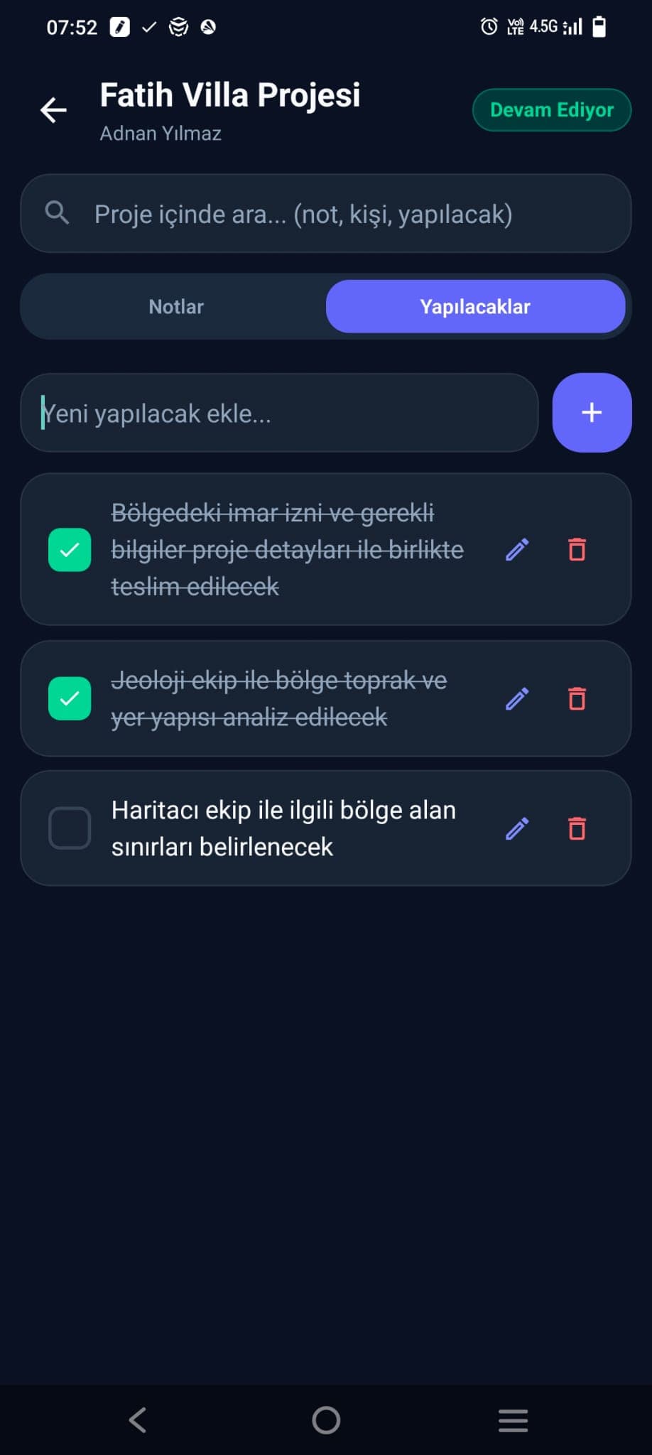 Planova saha görevi mobil ekranı